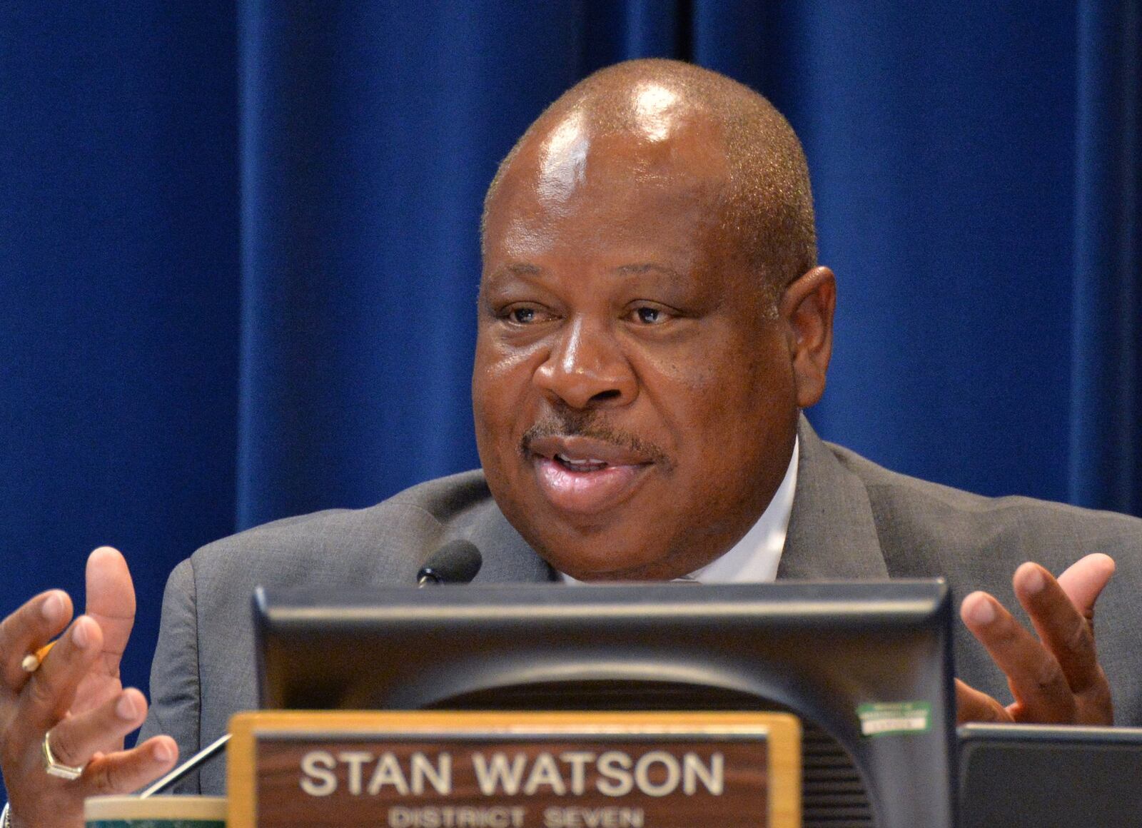 DeKalb County Commissioner Stan Watson speaks during a meeting at Dekalb County Government Administration Building in Decatur on Aug. 26, 2014. HYOSUB SHIN / HSHIN@AJC.COM