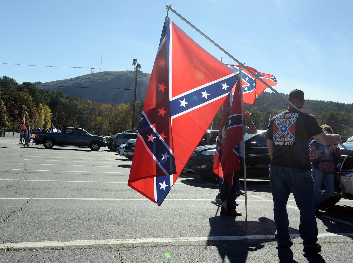 The protest is in response to a proposal to place a MLK memorial on Stone Mountain