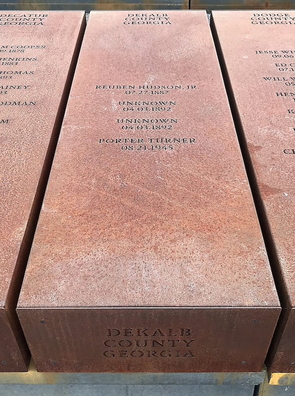 A stone marker at The National Memorial for Peace and Justice in Montgomery, Alabama recognizes several recorded lynchings that took place in DeKalb County. Serving as an inspiration, the NAACP is organizing a events in September that are book-ended by the unveiling of two lynching markers, an Equal Justice Initiative lynching monument is also in the works. TIA MITCHELL / TIA.MITCHELL@AJC.COM