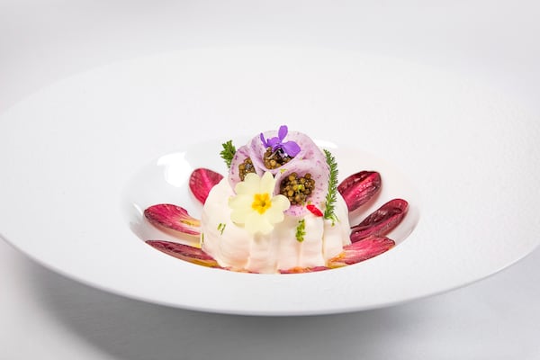 A tartare de fera, showcasing the white fish that lives in Lake Geneva, is one of the artistic creations of Hôtel Royal chef Patrice Vander. 
Courtesy of Evian Resort