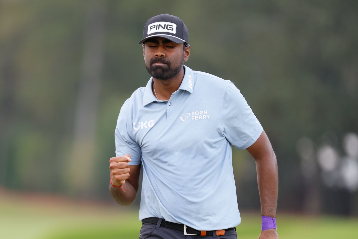 Sahith Theegala reacts after his putt on the seventh green during the final round of the Tour Championship at East Lake Golf Club, Sunday, Sept. 1, 2024, in Atlanta. 
(Miguel Martinez / AJC)