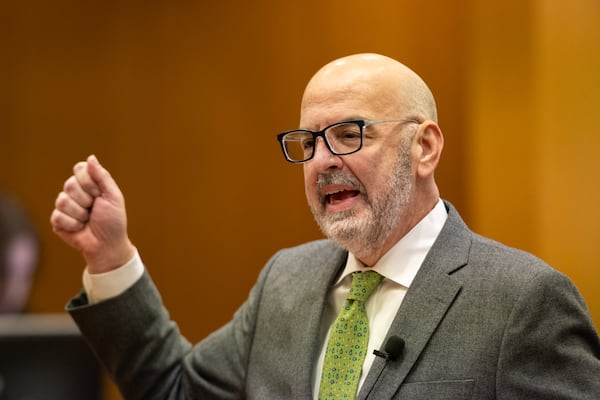 Defense attorney Doug Weinstein, attorney for Deamonte Kendrick, makes closing arguments during the YSL trial at Fulton County Courthouse in Atlanta on Monday, November 25, 2024.  (Arvin Temkar / AJC)