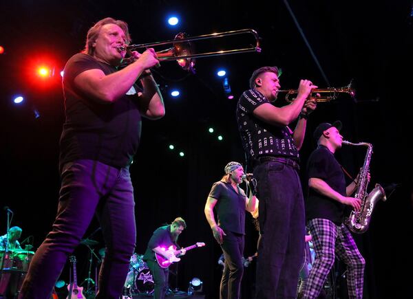 Trombonist Maxim Likhachev, Trumpeter Valery Martynov, and Saxophonist Oleg Kudryavtsev highlight the Friends horn section.
(Courtesy of Reed Galin)