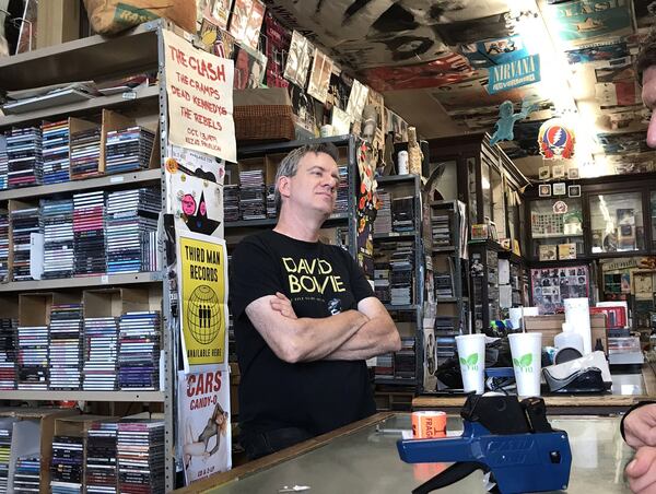 Wuxtry Records store manager Richard Kuykendall has worked there since 1991. He’s seen here in a photo from October 3, 2018. (Rodney Ho/rho@ajc.com)