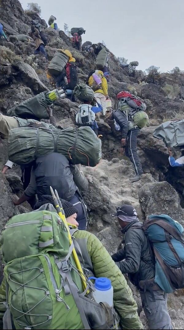 Climbers and porters make their way up Mount Kilimanjaro. Christy Howard, a 50-year-old Chattanoogan with epilepsy, climbed Mount Kilimanjaro in July. (Contributed photo)