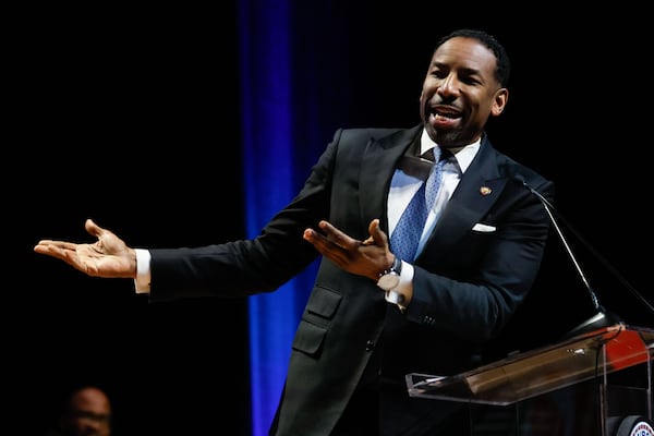 Atlanta’s 61st mayor, Andre Dickens, presented the 2024 State of the City Business Address on Monday, March 25, 2024, at the Woodruff Arts Center in Atlanta. During his speech, he emphasized the achievements of his third year as mayor and outlined his vision for advancing Atlanta in partnership with the city's stakeholders. Miguel Martinez /miguel.martinezjimenez@ajc.com