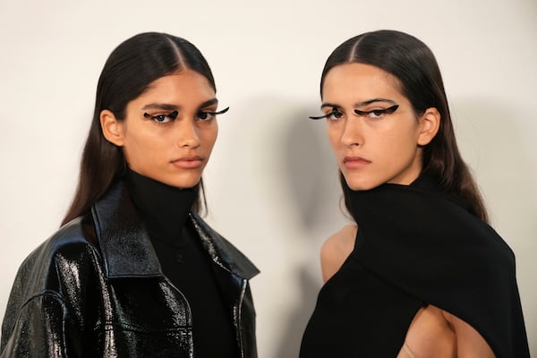 Models wear backstage creations as part of Courreges Fall/Winter 2025-2026 Womenswear collection presented Wednesday, March 5, 2025. in Paris. (Photo by Scott A Garfitt/Invision/AP)