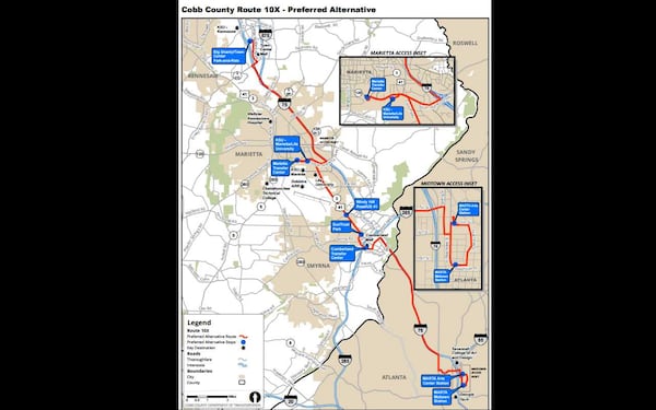 Here's a look at the route for Cobb County's millennial-focused 10X bus line.