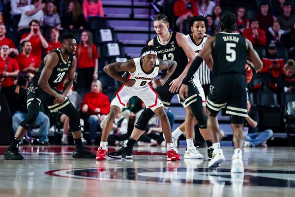 Georgia guard Terry Roberts (0) during Georgia’s game against Vanderbilt at Stegeman Coliseum in Athens, Ga., on Saturday, Jan. 21, 2023. (Photo by Tony Walsh / UGA Athletics)