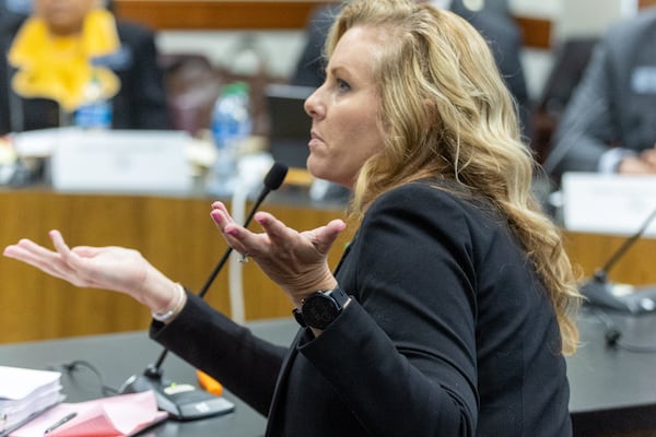  Defense attorney Ashleigh Merchant answers questions during a Senate Special Committee on Investigation hearing at the Georgia State Capitol on Wednesday, March 6, 2024. (Steve Schaefer/steve.schaefer@ajc.com)