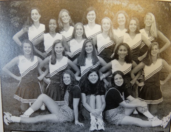 Brooke Baldwin (top row, center) was a cheerleader at Westminster. CREDIT: Westminster Schools 1997 yearbook