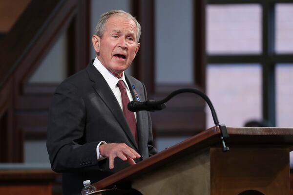 7/30/20 - Atlanta, GA - Former President George W. Bush speaks during the service.   On the sixth day of the “Celebration of Life” for Rep. John Lewis, his funeral is  held at Ebenezer Baptist Church in Atlanta, with burial to follow.   Alyssa Pointer / alyssa.pointer@ajc.com