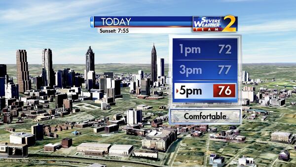 The expected high is 77 degrees in Atlanta. (Credit: Channel 2 Action News)