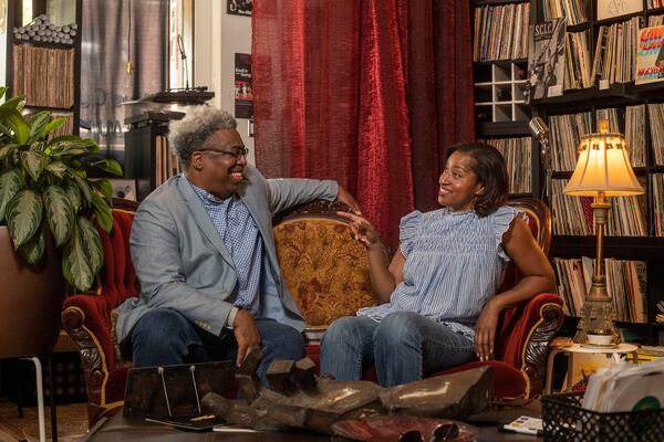 08/04/2021 —Atlanta, Georgia — AJC reporter Ernie Suggs and columnist Nedra Rhone pose for a portrait in Atlanta, Wednesday, August 4, 2021.  (Alyssa Pointer/Atlanta Journal Constitution)