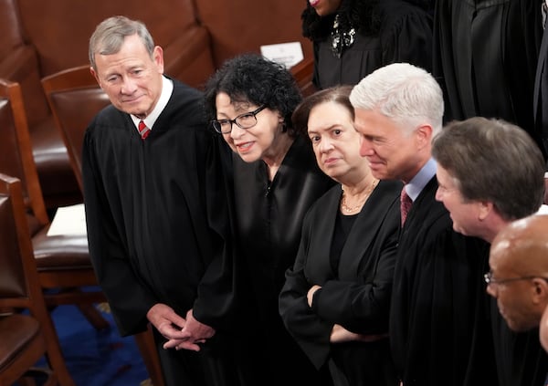 (Left to right) U.S. Supreme Court Chief Justice John Roberts, Justice Sonia Sotomayor, Justice Elena Kagan, Justice Neil Gorsuch, and Justice Brett Kavanaugh.