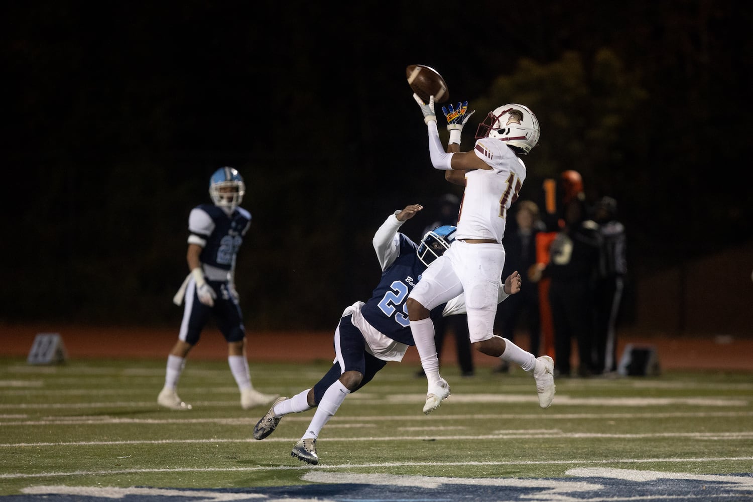 South Paulding's Josiah Harris (15) catches a pass during a GHSA high school football game between Cambridge and South Paulding at Cambridge High School in Milton, GA., on Saturday, November 13, 2021. (Photo/Jenn Finch)