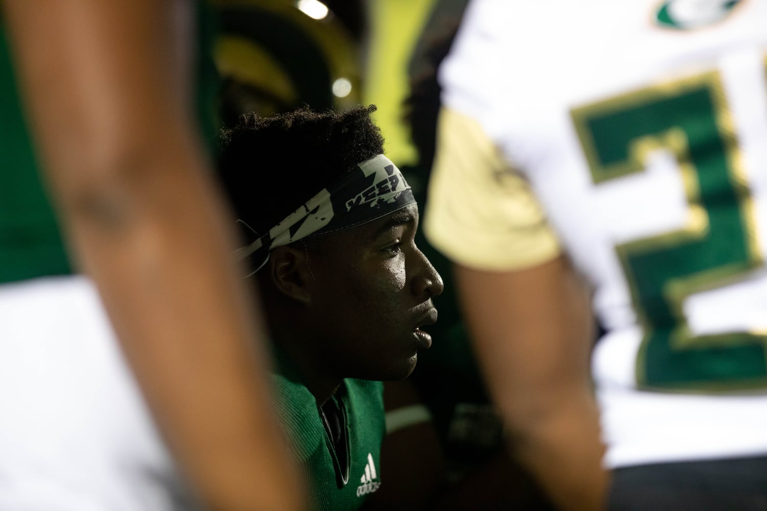 Grayson's Dylan Elder (29) watches the playback during a GHSA high school football game between the Grayson Rams and the Brookwood Broncos at Grayson High School in Loganville, Ga. on Friday, October 22, 2021. (Photo/Jenn Finch)