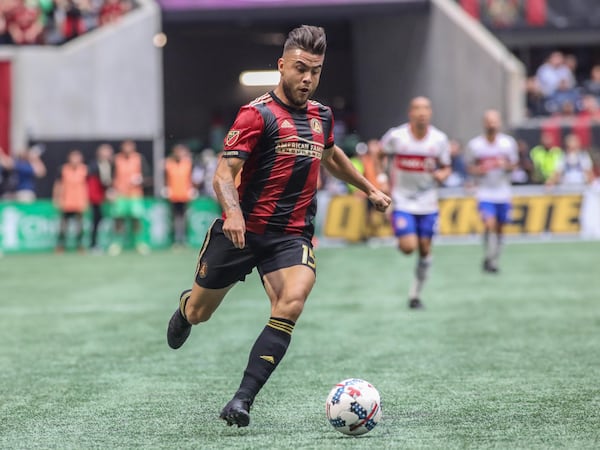 Atlanta United forward Hector Villalba (15) drives the ball upfield during a MLS game against Toronto FC at Mercedes-Benz Stadium, Sunday, Oct. 22, 2017, in Atlanta.  BRANDEN CAMP/SPECIAL