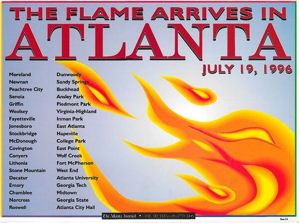 Olympic torch relay poster from Atlanta July 19 1996