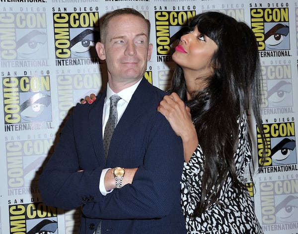 Marc Evan Jackson, left, and Jameela Jamil arrive at "The Good Place" press line on day three of Comic-Con International on Saturday, July 20, 2019, in San Diego. (Photo by Richard Shotwell/Invision/AP)