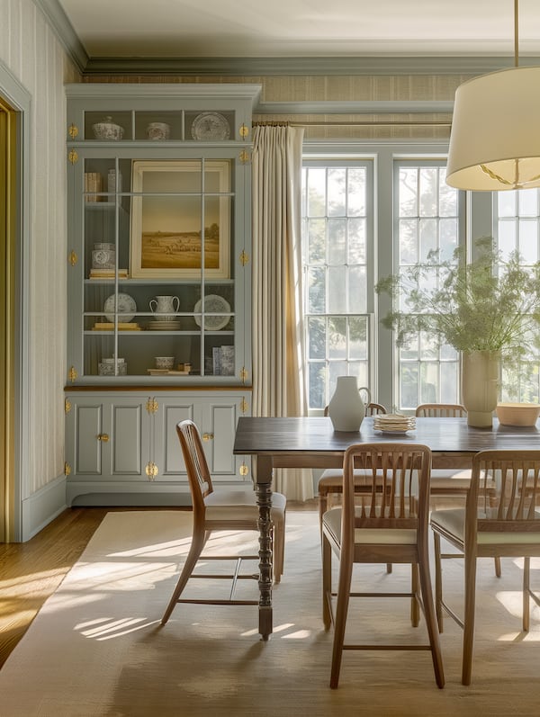 Cynthia Ruff’s taste gravitates toward traditional yet colorful, as depicted in this dining room rendering. (Courtesy Cynthia Ruff/AI)