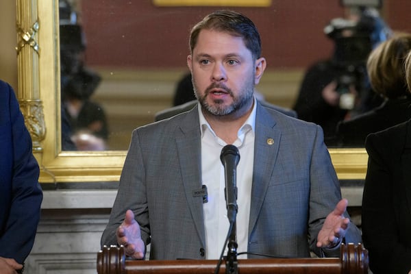 Sen. Ruben Gallego, D-N.M., speaks during a press conference on Medicare Negotiated Prescription Drug Prices, at the Capitol, Wednesday, Jan. 22, 2025, in Washington. (AP Photo/Rod Lamkey, Jr.)