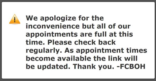 A common sight:  No appointments available to register to get vaccinated, as any slots that open swiftly fill up.  This screenshot shows what happened if someone tried to register for vaccination with the Fulton County Board of Health on the evening of Feb. 10.  There is not nearly enough vaccine to offer it to all Georgians yet.  