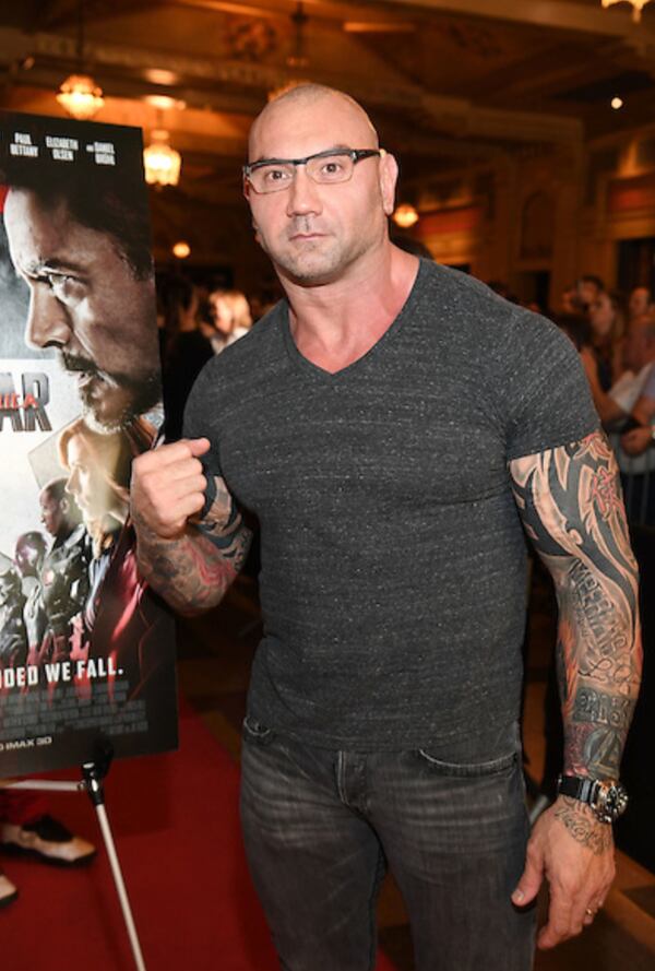 Actor Dave Bautista attends %22Captain America- Civil War%22 Atlanta Cast & Filmmakers screening at The Fox Theatre on May 1, 2016 in Atlanta, Georgia. (Photo by Paras Griffin:Getty