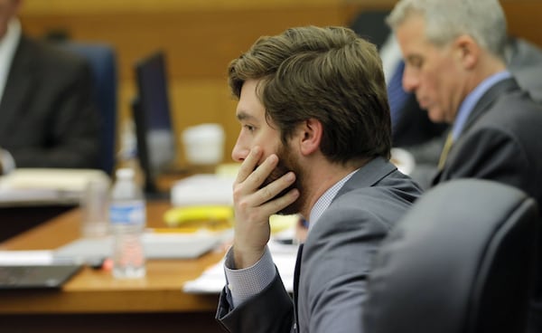 Fulton County Assistant District Attorney Donald Wakeford reacts to the “not guilty” verdicts in the Waffle House sex tape trial on Wednesday, April 11, 2018. Jurors decided that a sex video involving Waffle House chairman Joe Rogers Jr. was not recorded illegally. (Bob Andres bandres@ajc.com)