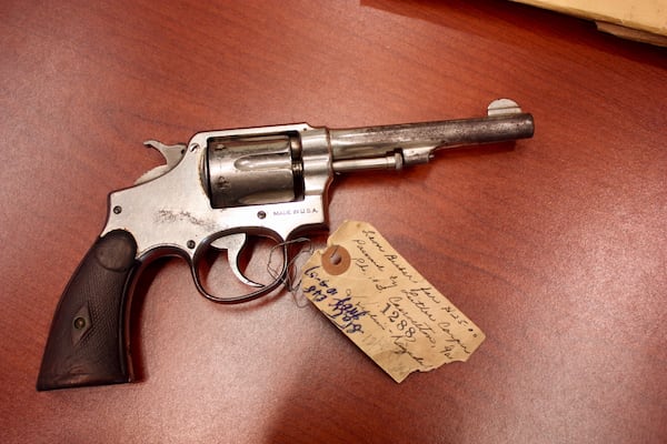 Prosecutors claimed Clarence Henderson used this stolen .38 Special revolver to shoot Carl "Buddy" Stevens, Jr., the night of Oct. 31, 1948, but testimony putting it in Henderson's hands was inconsistent, and the bullet removed from Stevens was the wrong caliber. The pistol -- complete with evidence tag -- remains in the evidence room in the Carroll County Courthouse today.