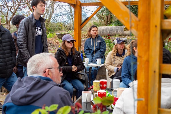 Georgia Southern University students listen as Jer O’Mahony, head of the Irish Farmers Association, outlines sustainable agriculture practices during a visit to Ireland this spring. (Photo courtesy of Maddox Powers)