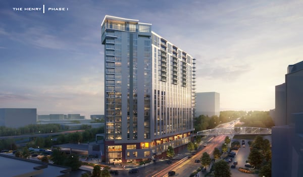 This rendering shows the Henry, a luxury mixed-use development coming to Truist Park in Cobb County. Provided by Goldenrod Companies