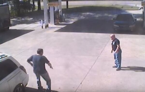 Shawn Breland (left) was shot and killed after chasing a legally-armed "firearms instructor" in a gas station store. (Image from security video)