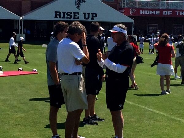 Falcons owner Arthur Blank was one hand for the first padded practice on Monday. (By D. Orlando Ledbetter/Dledbetter@ajc.com)