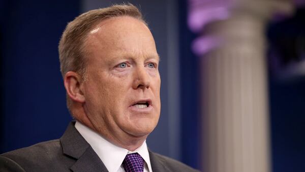 WASHINGTON, DC - JULY 17:  White House Press Secretary Sean Spicer speaks to reporters during an off-camera briefing in the Brady Press Briefing Room at the White House July 17, 2017 in Washington, DC.