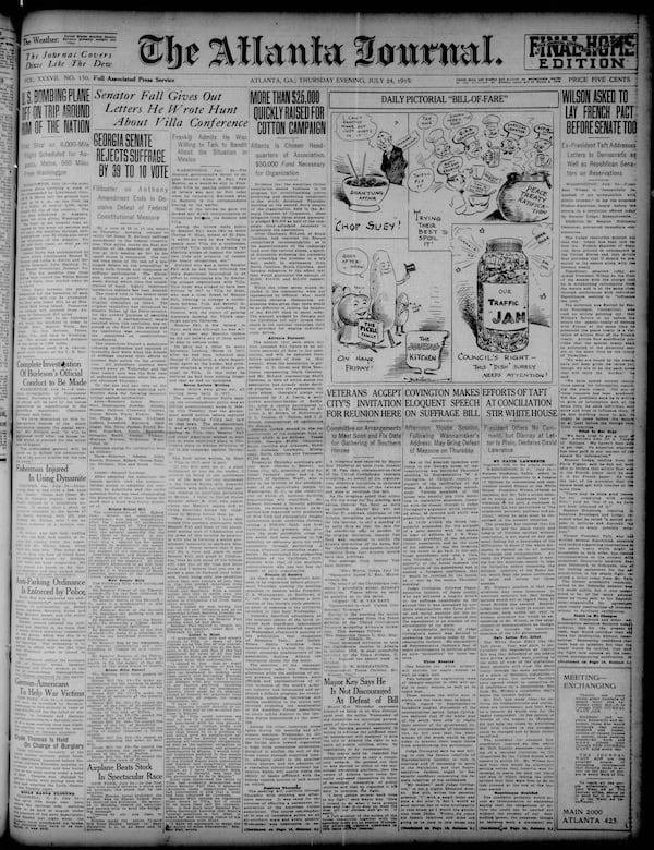 The Atlanta Journal front page on July 24, 1919.