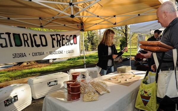 Storico Fresco sells fresh pasta at Freedom Farmers Market, located in the parking area of the Carter Center.