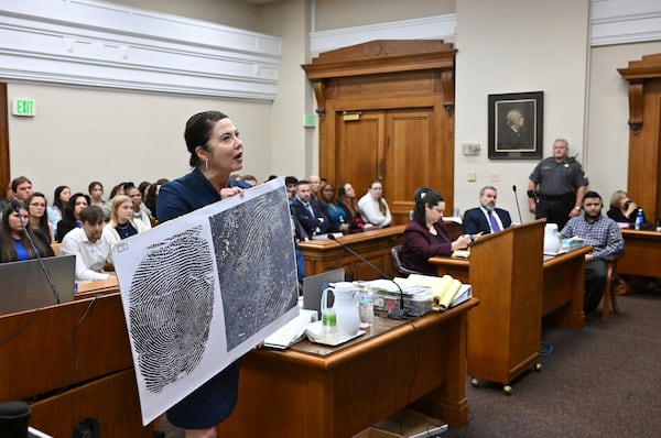 Prosecutor Sheila Ross presents her closing arguments before Superior Court Judge H. Patrick Haggard during a trial of Jose Ibarra at Athens-Clarke County Superior Court, Wednesday, Nov. 20, 2024, in Athens, Ga. (Hyosub Shin/Atlanta Journal-Constitution via AP, Pool)