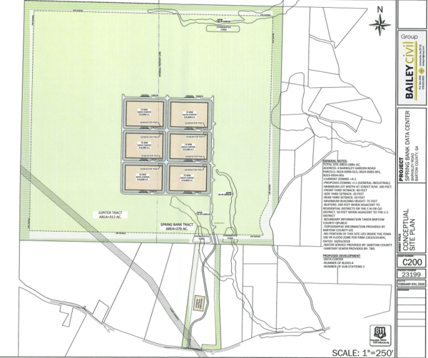 This is a site map for Project Springbank, a data center campus proposal in Bartow County. Courtesy of Bartow County