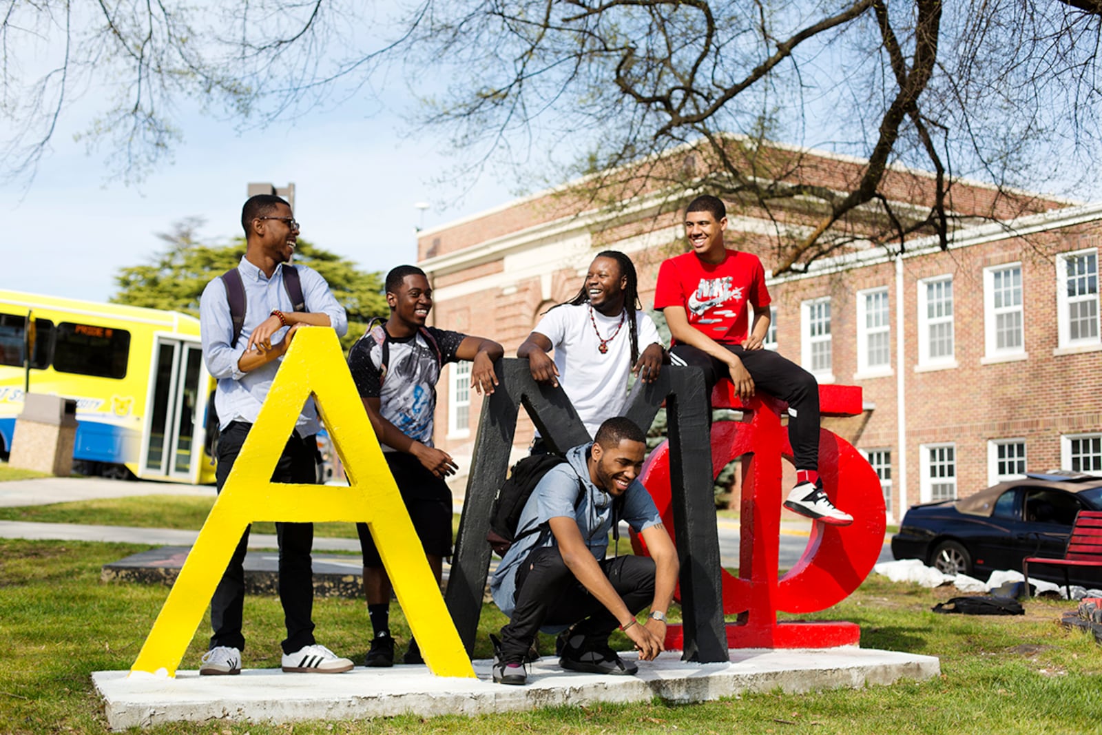 Members of Phi Mu Alpha Sinfonia Fraternity of America Inc. on the campus of North Carolina A&T State University. (Jessie Gladdek / NC A&T University)