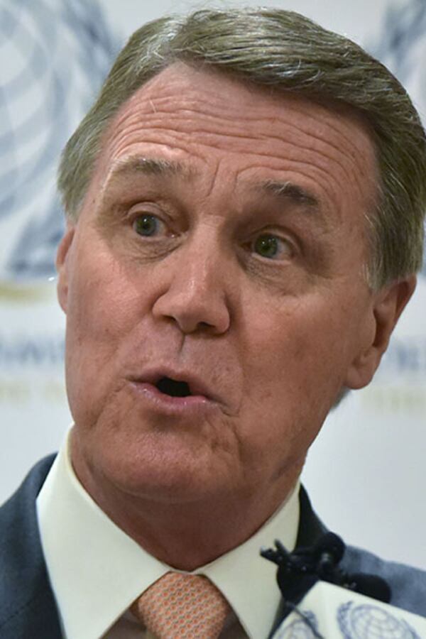 April 11, 2017 Atlanta - U.S. Senator David Perdue delivers the keynote speech during the Brookhaven and DeKalb Chamber of Commerce business luncheon at the Atlanta Marriott Century Center on Tuesday, April 11, 2017. HYOSUB SHIN / HSHIN@AJC.COM