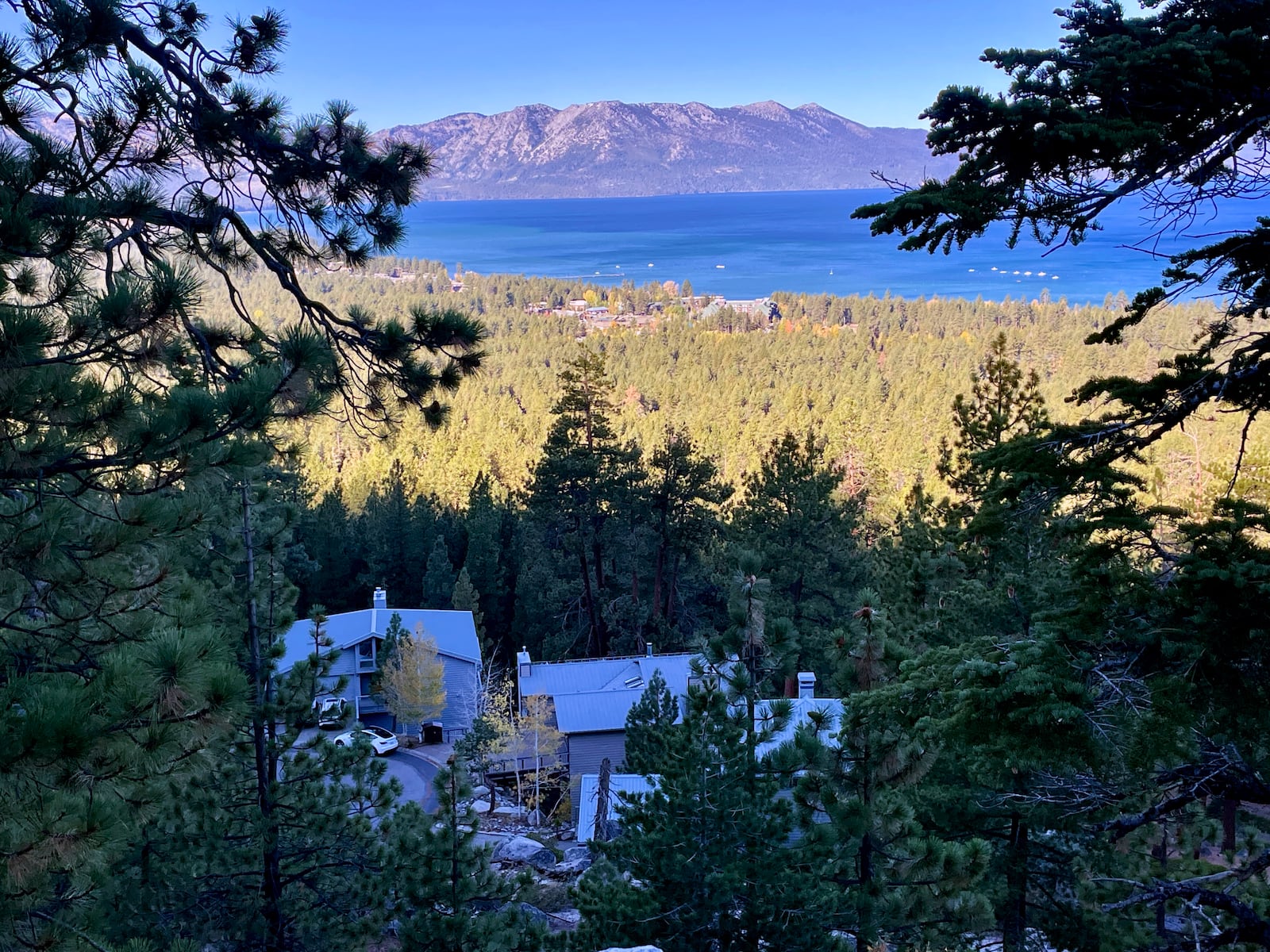 Homes are seen on a mountain overlooking South Lake Tahoe, Calif, on Friday, Oct. 18, 2024, where voters will decide whether to approve Measure N, which will mandate a tax to homeowners who leave their homes vacant for more than half the year. (AP Photo/Haven Daley)