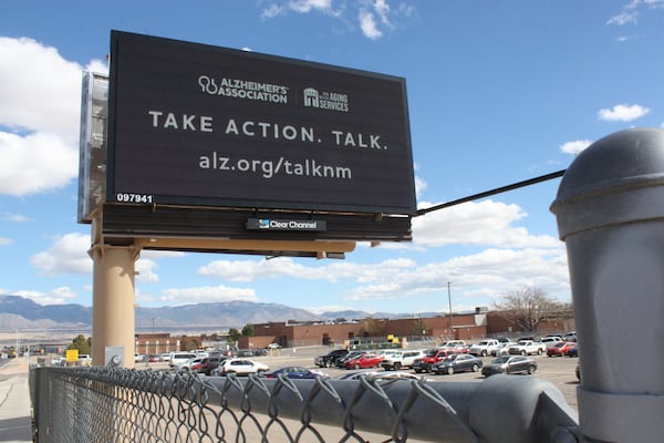 A billboard flashes a message as part of a new statewide Alzheimer's awareness campaign that includes digital advertisements around in Albuquerque, N.M., Wednesday, March 12, 2025. (AP Photo/Susan Montoya Bryan)