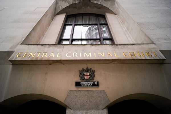 FILE - General view of the outside of the Central Criminal Court, commonly known as the Old Bailey, in London, Friday, Oct. 22, 2021.(AP Photo/Alberto Pezzali, file)