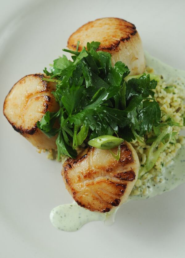  Scallops, cracked wheat, cucumber, herbed yoghurt. (BECKY STEIN/special)