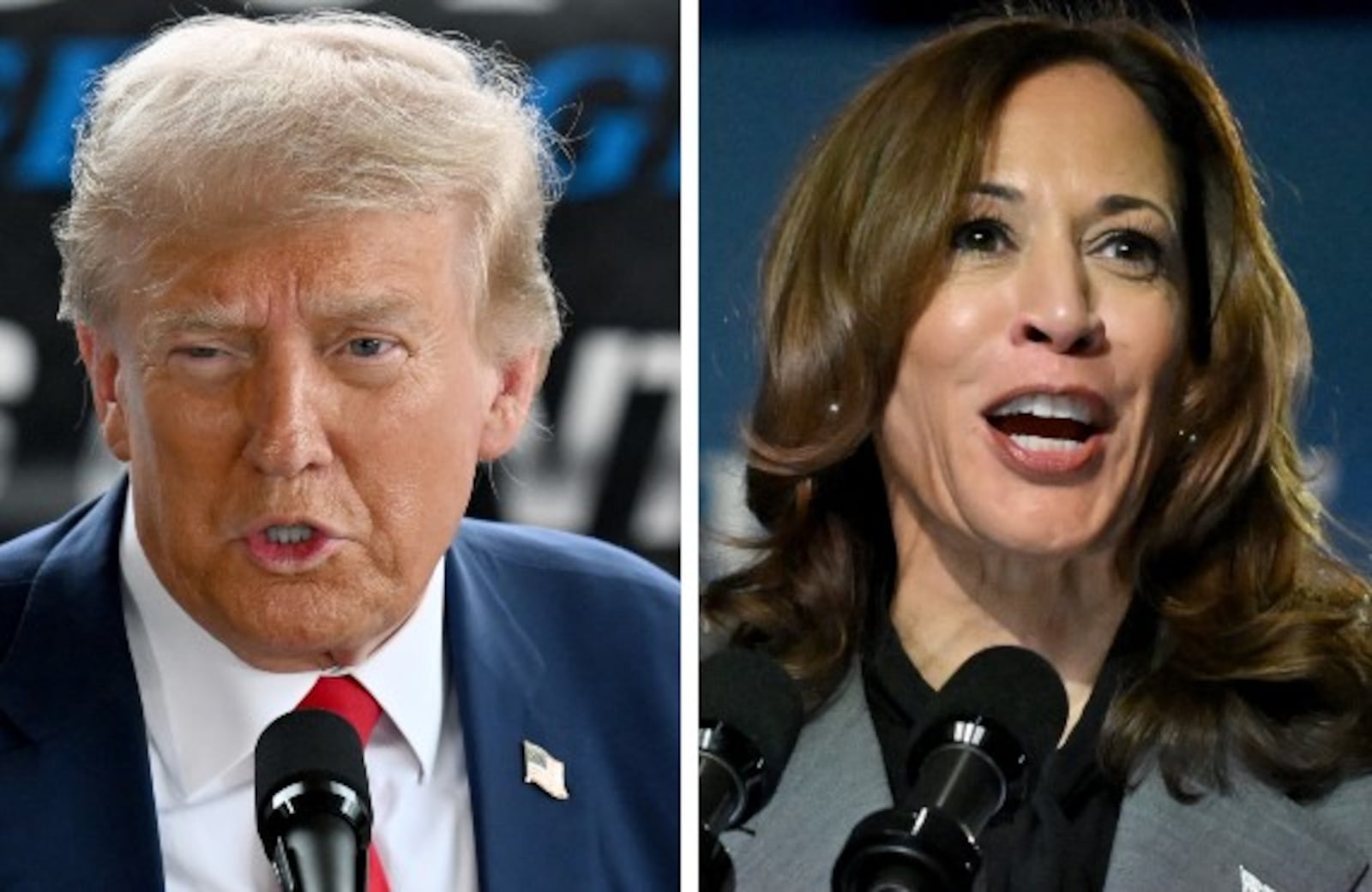 Former President Donald Trump and Vice President Kamala Harris during previous Georgia campaign rallies.