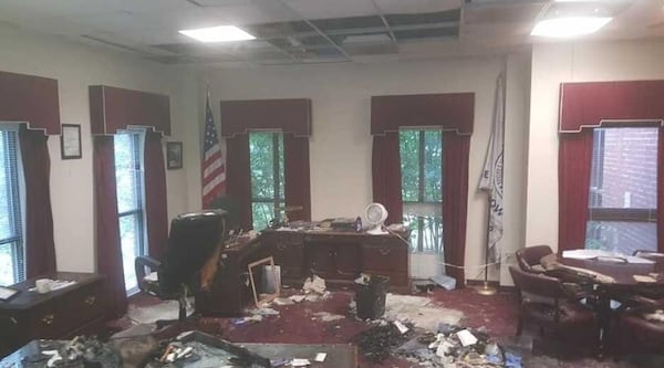 Morris Brown College interim president Kevin James posted this photo on his Facebook page, saying a fire on Saturday, June 1 caused extensive water damage to his office. 