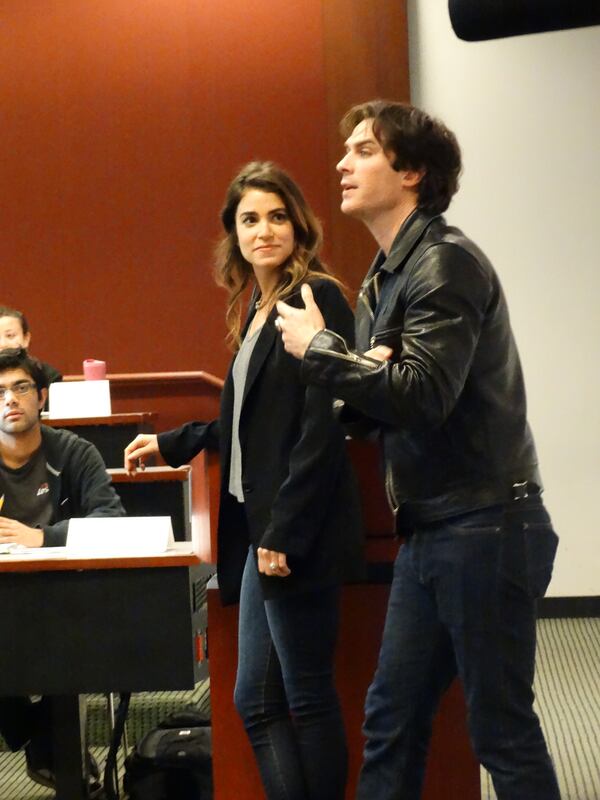 Nikki Reed and Ian Somerhalder visit an Emory business marketing class on April 1, 2015. CREDIT: Rodney Ho/rho@ajc.com