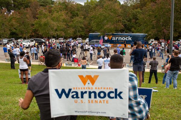 Democrat Raphael Warnock is the leading candidate in the special election for U.S. Sen. Kelly Loeffler's seat. An Atlanta Journal-Constitution poll shows Warnock with 34% of the vote. (Rebecca Wright for the Atlanta Journal-Constitution) 