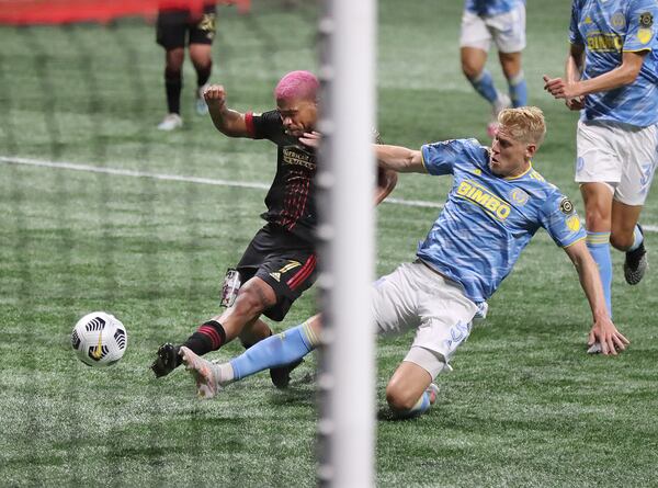 Atlanta United forward Josef Martinez just misses a shot on goal.    “Curtis Compton / Curtis.Compton@ajc.com”